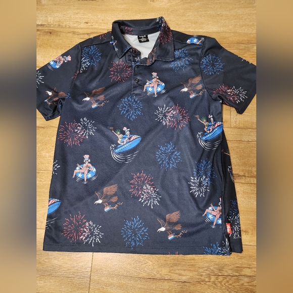 RARE Hurley Shirt Men M H2O Dri Short Sleeve Polo Shirt USA 4th of July Statue - Picture 2 of 7